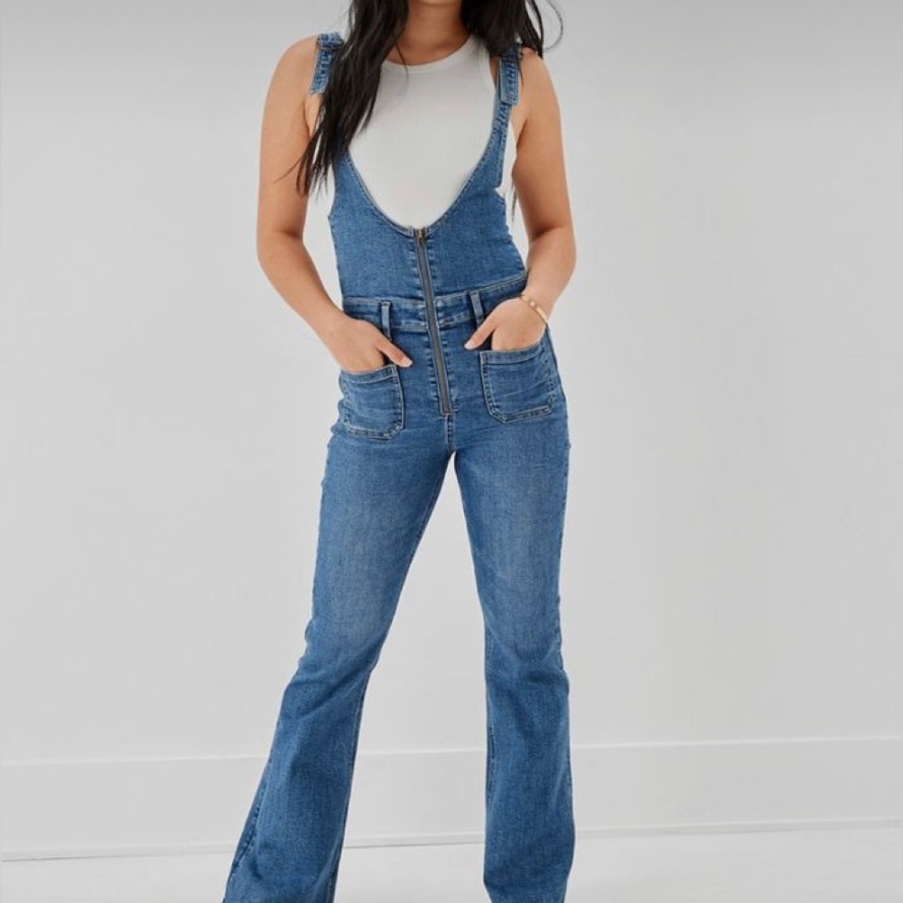 Denim Overall Flare Jumpsuit Petite/Short